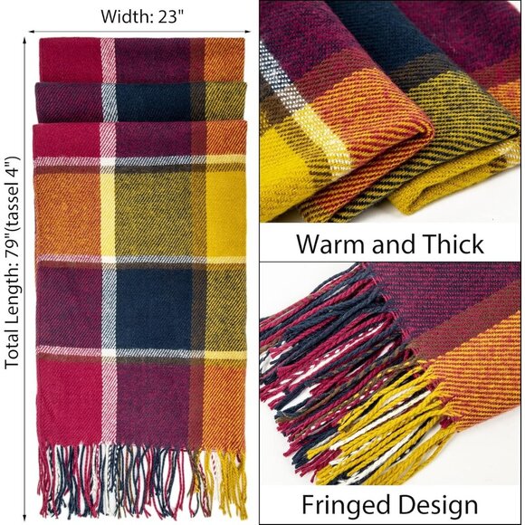 Women's Color Lattice Scarf Fashion Long Plaid Shawls Wraps Big Grid Winter - Picture 2 of 6